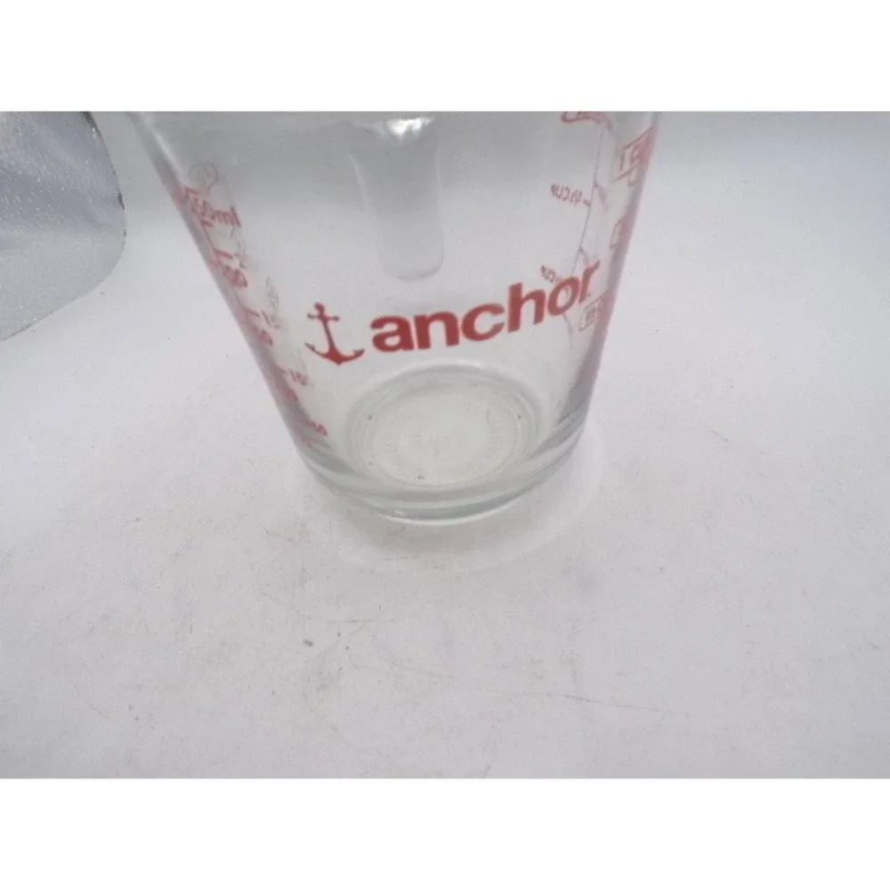 Anchor‎ Hocking 1 Cup Glass Measuring Cup Red Graphics 8oz 250ml Vintage USA